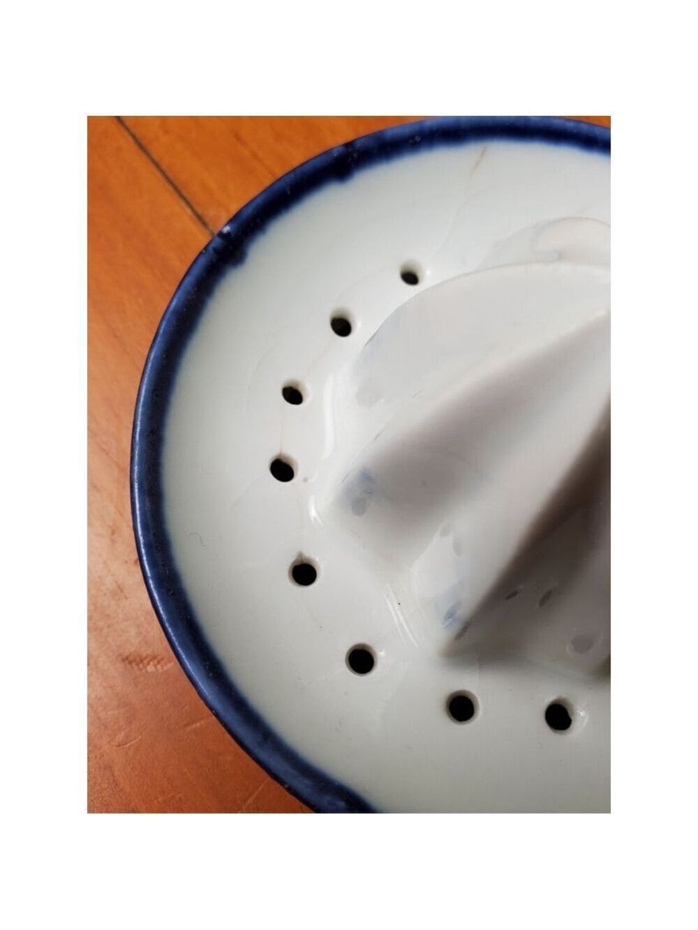 Vintage Porcelain Citrus Juicer White with Blue Edge - Picture 4 of 4